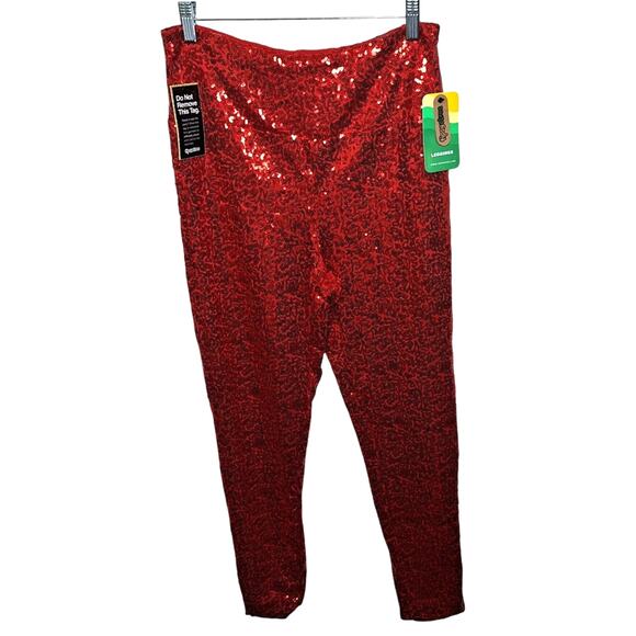 Tipsy Elves Red Sequin Shiny Party Holiday Christmas High Waisted Leggings NEW!! - Picture 2 of 8